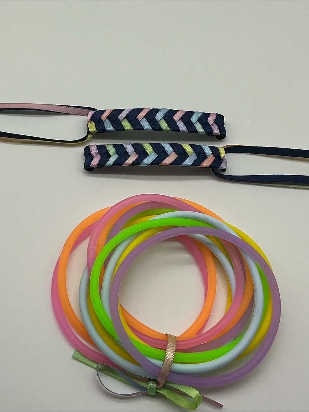 Navy and Pastel Rainbow 80s Barrettes & 12 Jelly Bracelets